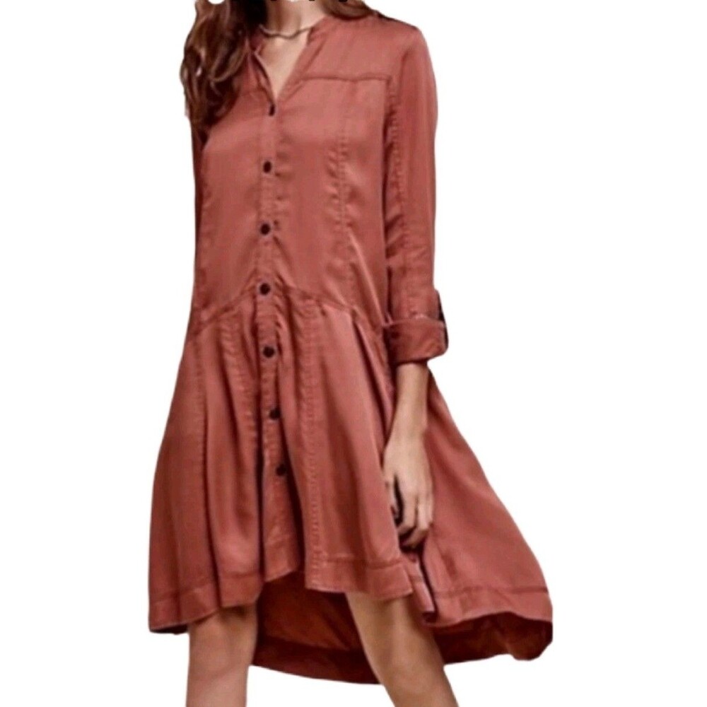 Anthropologie Holding Horses Mariona Chambray Hi Low Drop Waist Shirt Dress 4